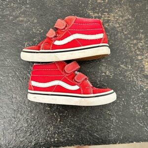 Vans Kids Red and White Velcro Sneakers